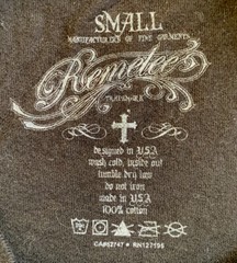Remetee Authentic Sz S Mens T-Shirt Black w/Red 100% Cotton Graphics Made In USA
