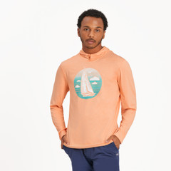 Life Is Good LS Active Hooded Tee SMOOTH SAILING Moister Wicking UPF Men L 47in