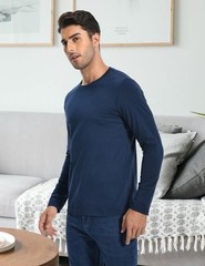 Men’s 2 Pack Long Sleeve Soft Casual Cotton Crew Neck Shirts (Navy Blue, Medium)