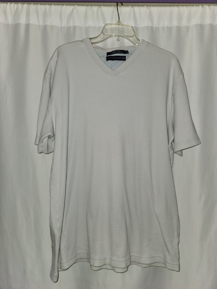 Tommy Hilfiger Men’s White Ribbed V-Neck Tee Size XL #preppy #business casual
