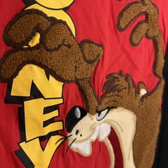 Looney Tunes Shirt Mens Large Red Taz Tasmanian Devil Chenille Applique Graphic