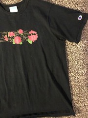 Vintage Y2K Champion Roses Graphic Adult XL Black Short Sleeve Floral Shirt