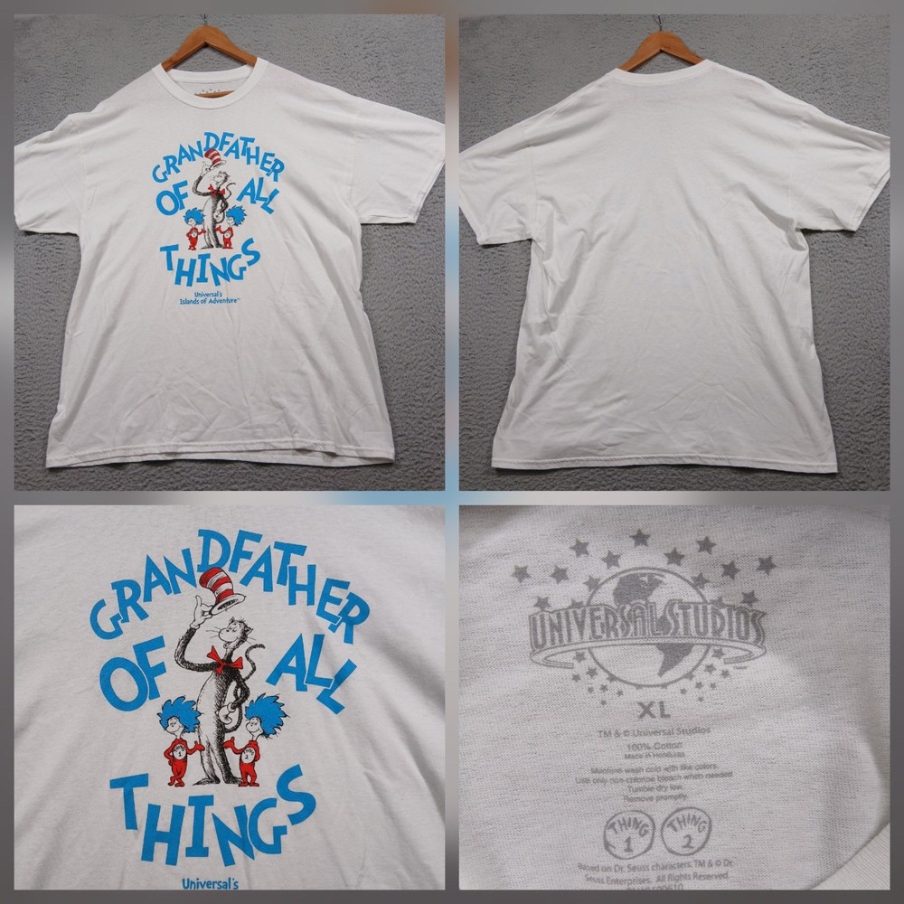 Universal Studios Dr Seuss Shirt Mens XL White Grandfather of All Things Tee