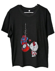 Large hello kitty spiderman Black T-shirt