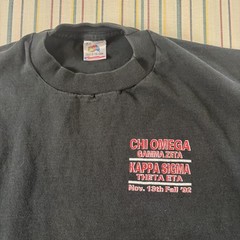 Vintage Chi Omega Kappa Sigma Shirt Mens XL Black Skull Greek Fruit Loom Tee 90s