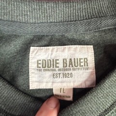 Eddie Bauer Henley Men TL Olive Green Waffle Knit Long Sleeve Cotton Blend