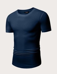 Mens Short Sleeve Athletic T Shirt Muscle Slim Fitted Crewneck Longline Tees …