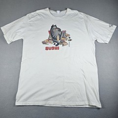 Crazy Shirts B. Kliban Cat Shirt Mens XXL White Graphic Tee Sushi Short Sleeve