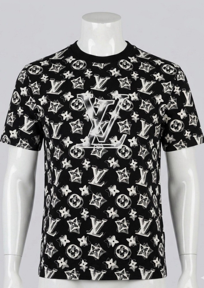 Louis Vuitton Monogram All Over Print T-Shirt Black White XXL Made France