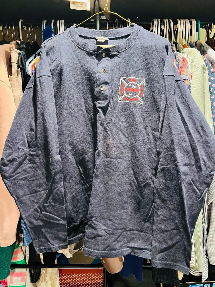 Vintage Anvil Cotton Illinois Fire Association 1986 Long Sleeve Henley Shirt