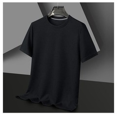 Mens Knitted O-neck Breathable Thin Cashmer Short Sleeve Tee Solid Color Tops