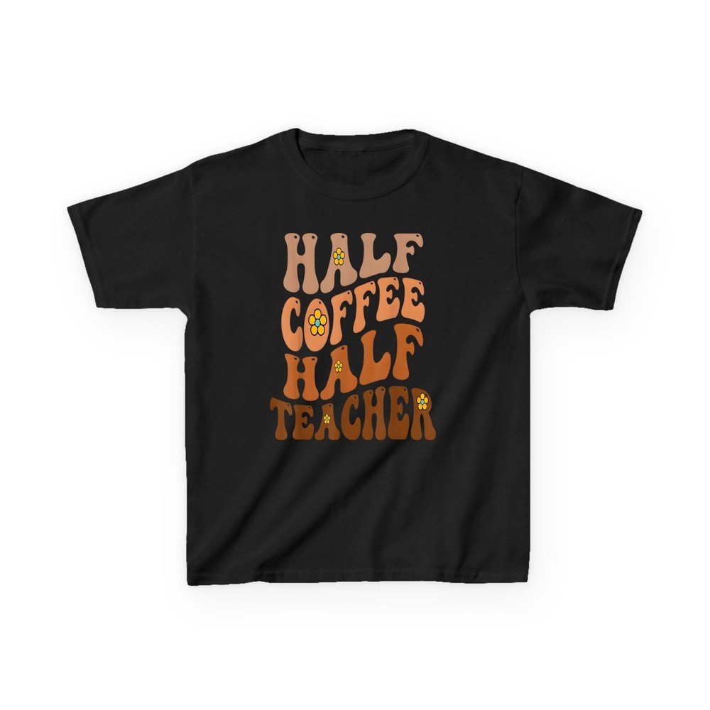 Half Coffee Half Teacher Groovy Wavy T-Shirt