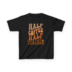 Half Coffee Half Teacher Groovy Wavy T-Shirt