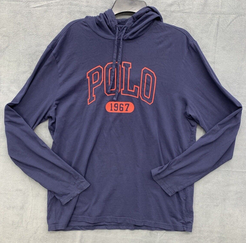 Polo Ralph Lauren Men’s Long Sleeve Hooded Tee Shirt Large Navy Spell Out