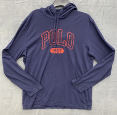 Polo Ralph Lauren Men’s Long Sleeve Hooded Tee Shirt Large Navy Spell Out