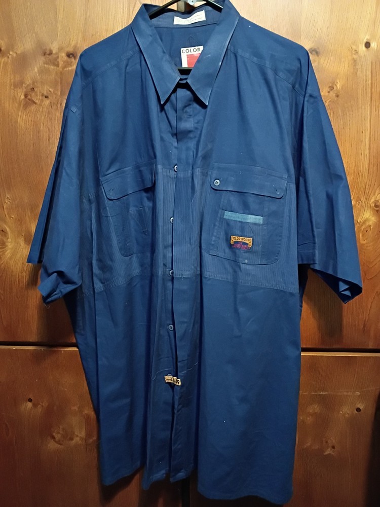 NWT Color Works S/S Dress Shirt W/Pocket’s Sz 3 X Dark Blue Free S/H