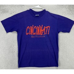 VINTAGE Cincinnati Ohio T-Shirt Tee Mens Large Purple Graphic Made In USA Hanes