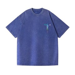 Unisex Jesus Cross Rainbow Graphic Washed T-Shirt Christian Faith Oversized Tee