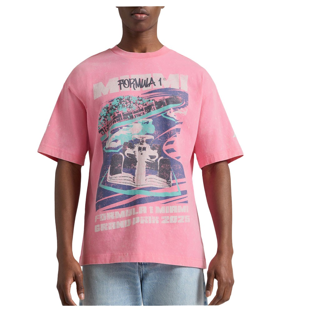 PUMA Miami Graphic Crew Neck Short Sleeve T-Shirt Mens Pink Casual Tops 63363804