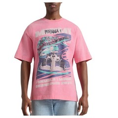 PUMA Miami Graphic Crew Neck Short Sleeve T-Shirt Mens Pink Casual Tops 63363804
