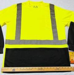 North 15 High Vis LS Safety Work T-Shirt Pocket ASNI Class 2 Yellow Black Sz L