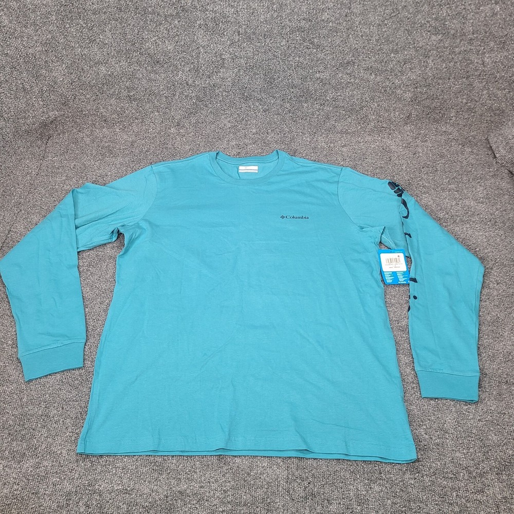 Columbia Shirt Mens Large Blue Teal Longsleeve Lightweight Outdoor New 94