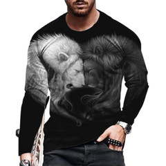 Camiseta Para Hombres Moda Gráfico Manga Corta Negro Blanco Leones Casual Camisa