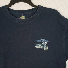 Newport Blue Graphic T-Shirt Mens XL Black Steel Thunder Biker Short Sleeve