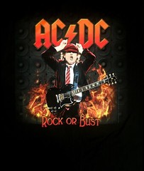 AC/DC cd lgo ANGUS YOUNG IN FLAMES / ROCK OR BUST Official SHIRT Size MED new