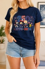 Peanuts Gang 250th Anniversary T-Shirt Snoopy Charlie Brown 1776-2026 USA Tee