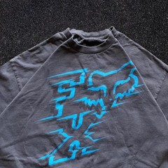 Fox Racing Mens XXL Charcoal Gray Blue Motion Logo Graphic T-Shirt Motocross Tee