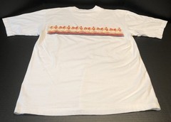 Vintage Speed-O Brand 2 Sided Printed Short Sleeve T-Shirt White W/ Multi Colors