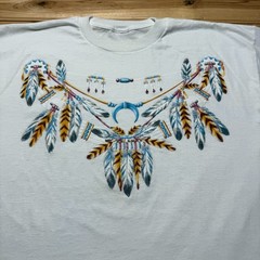 Vintage 90s Native American Feather Necklace Bohemian Tribal Graphic T-Shirt XL