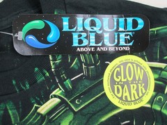 NEW VINTAGE Liquid Blue Shirt Mens Extra Large Black Skull Glow In The Dark 98