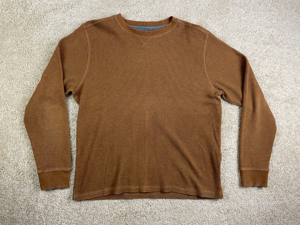 Members Mark T-Shirt Mens Large Ribbed V-Notch Thermal Waffle Knit Brown