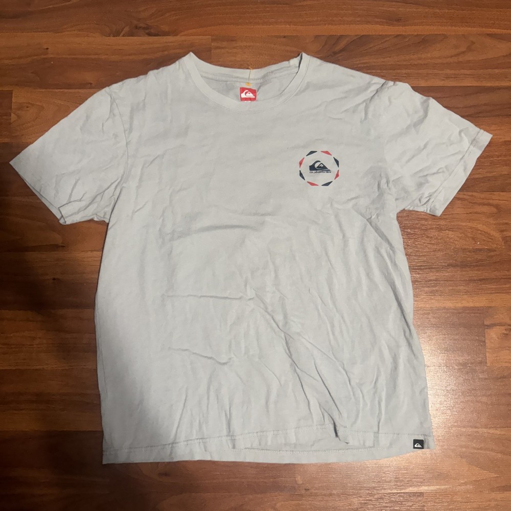 Quiksilver T Shirt Mens Large Heathered Gray Cotton Logo Print Straight Hem