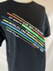 Y2K PENNSYLVANIA Black T Shirt Top Up North Worlds End Size M neon PA FOX RETRO