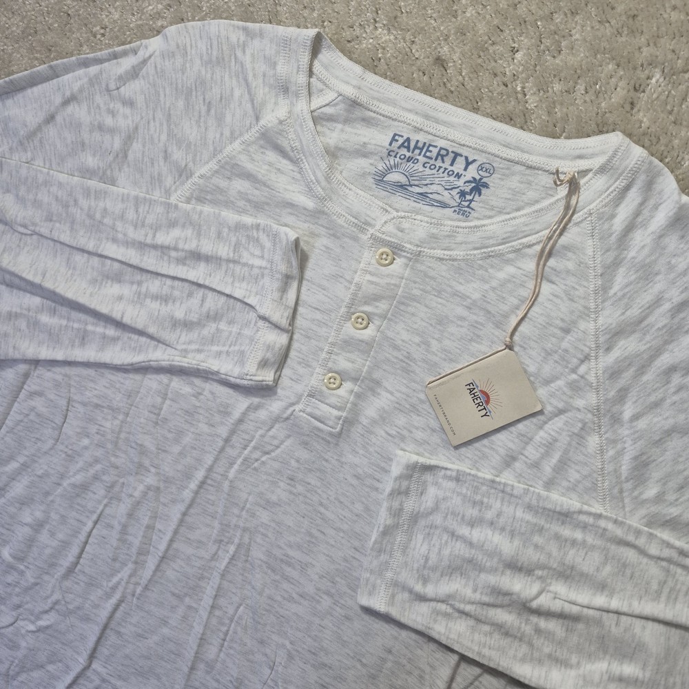 Faherty Cloud Cotton Henley Shirt Mens 2XL Beige Stretch Preppy Minimalist New