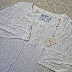 Faherty Cloud Cotton Henley Shirt Mens 2XL Beige Stretch Preppy Minimalist New