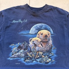 90s Habitat Morro Bay California Sea Otter Nature Sea Shirt Navy Blue Size L