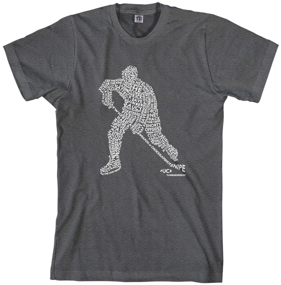 Threadrock Mens Hockey Player Typography Design T-shirt Sports Word Art