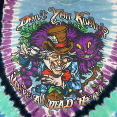 Liquid Blue Alice in Wonderland T-Shirt Mens XL Blue Tie Dye Mad Hatter Graphic