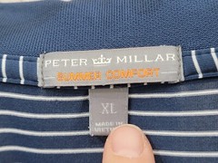 Peter Millar XL Summer Comfort Navy Blue Striped Polo Golf Shirt Performance EUC