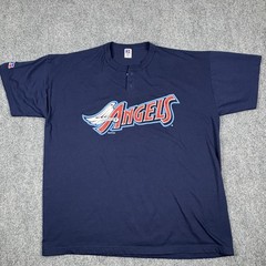 Vintage 2000 Russell Athletic Anaheim Angels Henley Jersey Shirt XXL Navy Blue