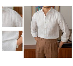 Men’s Cotton Linen Long Sleeve Shirt Slim Fit Casual Formal Summer Breathable OL
