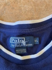 Vintage Blue Polo Ralph Lauren Crew Neck Shirt With White Contrast Collar Pony!
