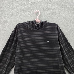 Volcom Men Shirt L/G Black Striped Logo Long Sleeve Hooded Pullover
