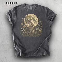 Moonlit Floral Bunny Graphic Comfort Tee Nature Animal Shirt