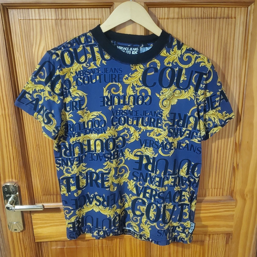 VERSACE JEANS COUTURE T-shirt Mens Baroque Logo All-Over Short Sleeve Size S