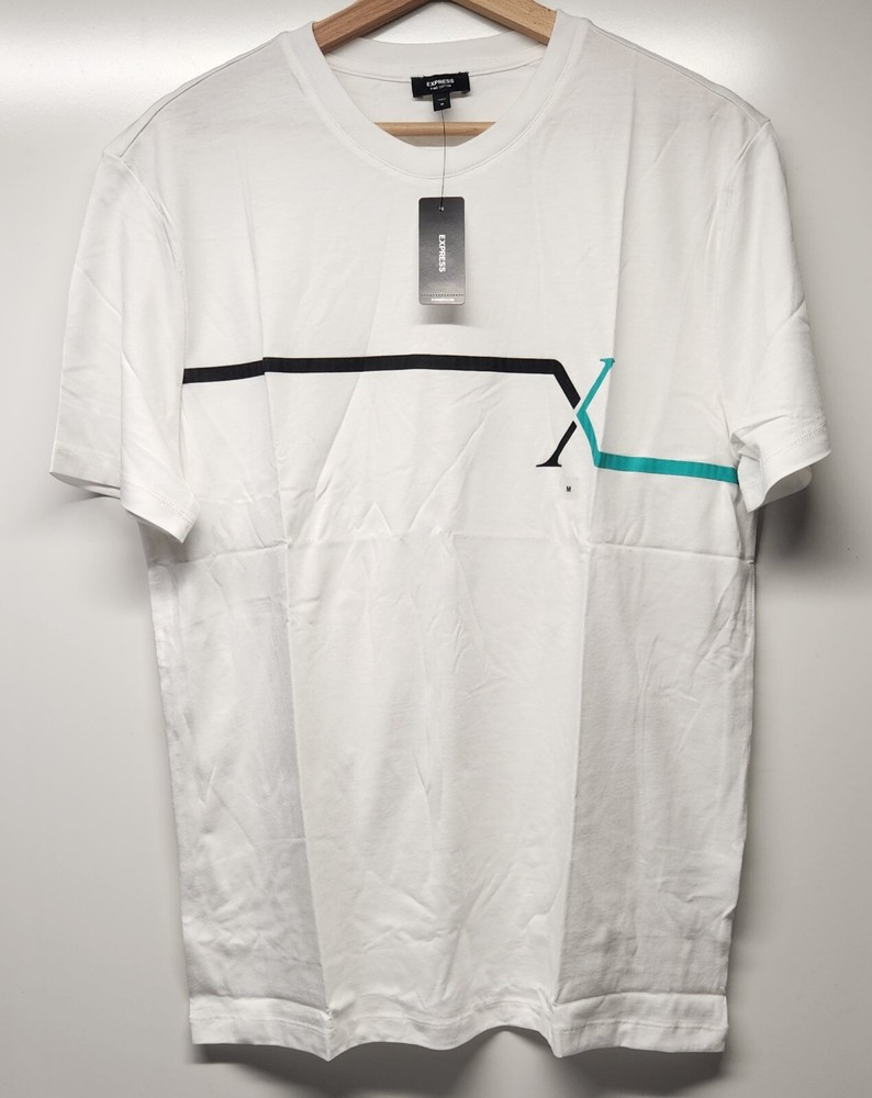 Express Pima Cotton T-Shirt Short Sleeve White Graphic Men’s Medium